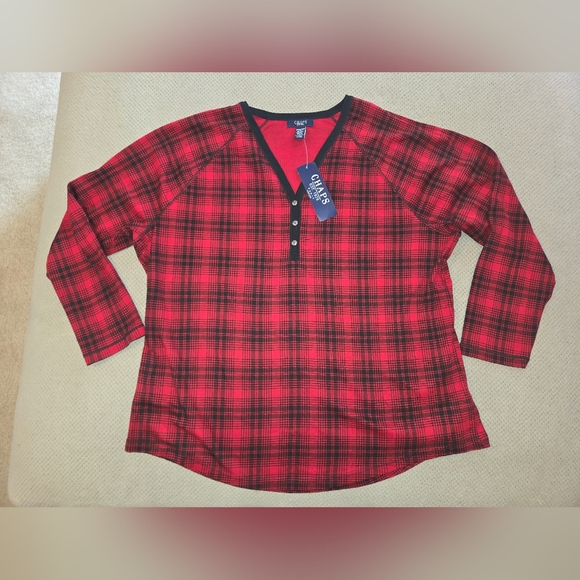 New Chaps Women's 3x Henley long sleeve shirt with 5 button - Picture 2 of 11